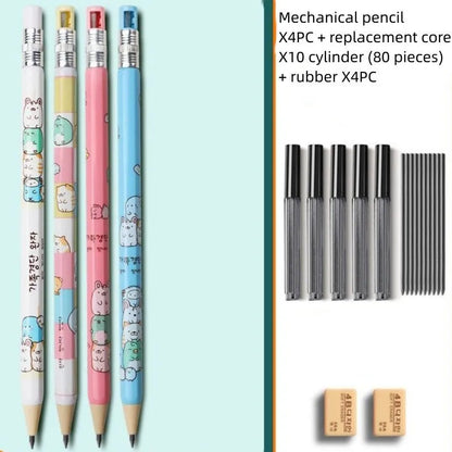 Set of colourful cartoon-designed children's mechanical pencils with 2B lead cylinders and erasers