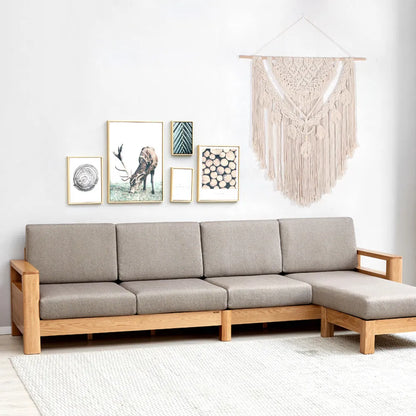 Large beige hand woven cotton tapestry, 115x100cm, modern simple wall hanging for living room or study