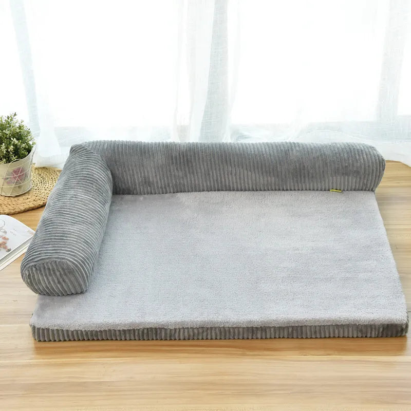 Corduroy pet sofa bed in red colour with high-density sponge padding and non-slip base