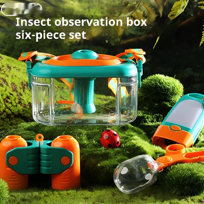 Plastic insect observation box for children with retractable catch net and multi-piece set options