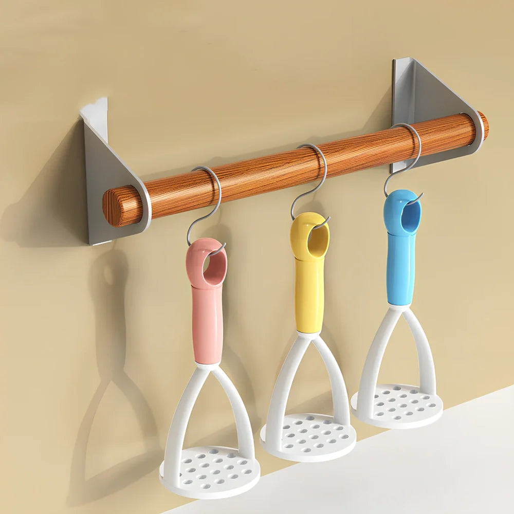 Blue manual fruit mud press made of polypropylene for mashed potatoes, 20cm long with perforated disc