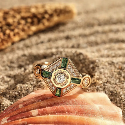 Geometric women's ring with electroplated lvzuan colour in ins style design