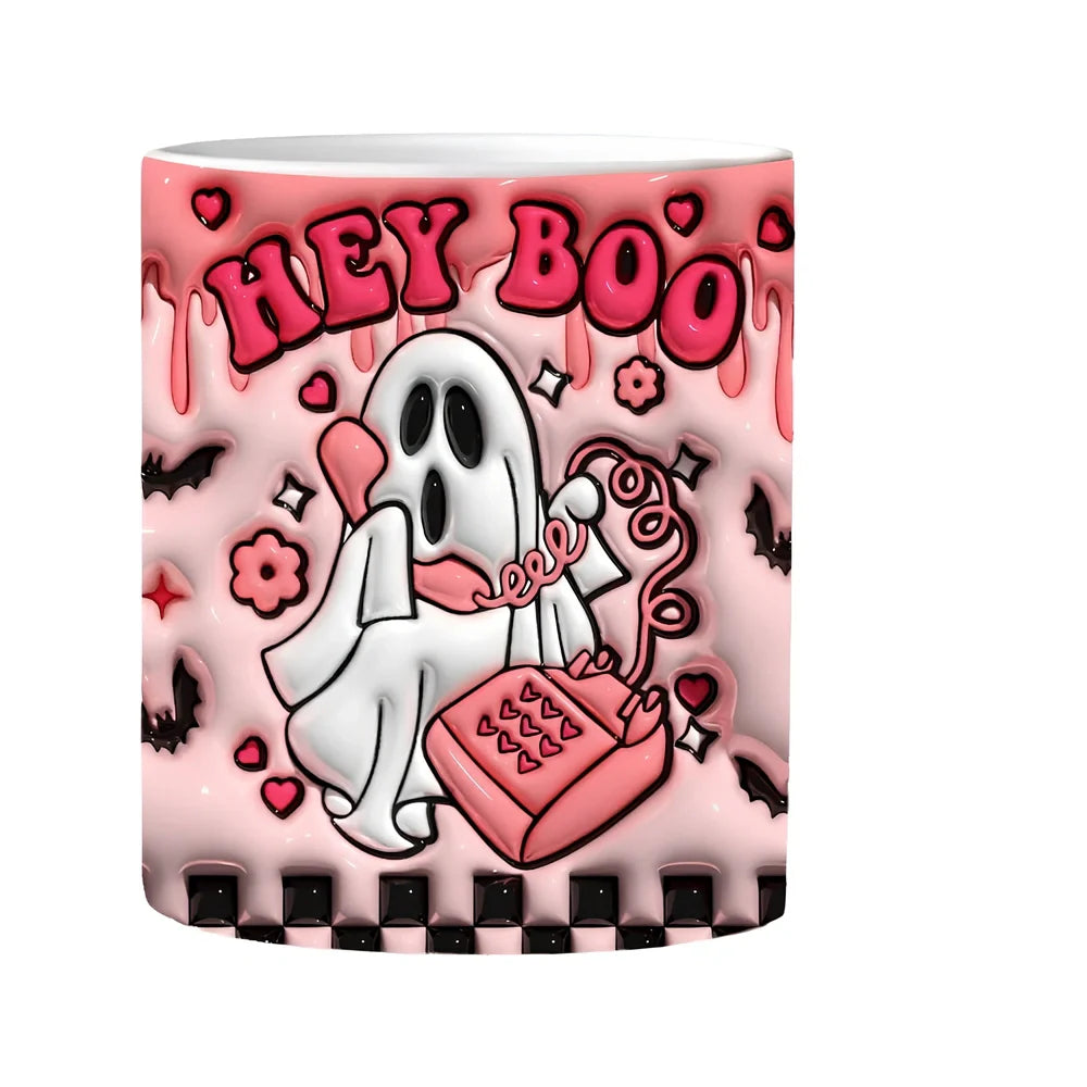 Halloween pumpkin design ceramic coffee mug with 350ml capacity and porcelain construction