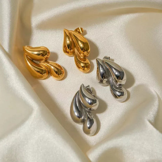 Vintage gold and silver double water drop earrings with glossy finish
