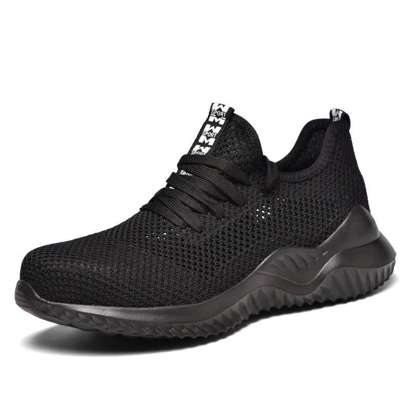 Steel toe cap safety shoes in black with EVA sole for shock absorption and anti-static features