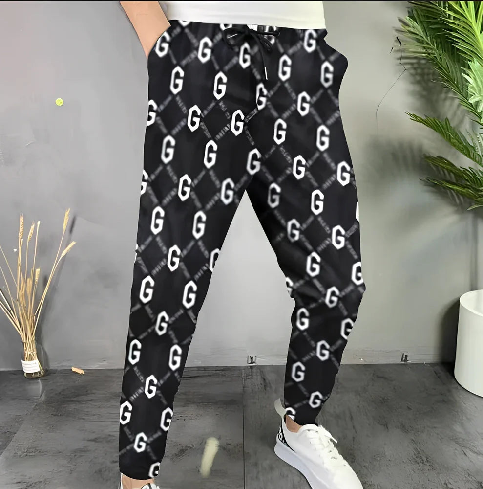 Men's plaid print straight-leg trousers in cotton blend, mid-waist fit, available S-XXXL with 2-3cm measurement allowance