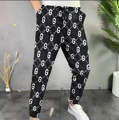 Men's plaid print straight-leg trousers in cotton blend, mid-waist fit, available S-XXXL with 2-3cm measurement allowance