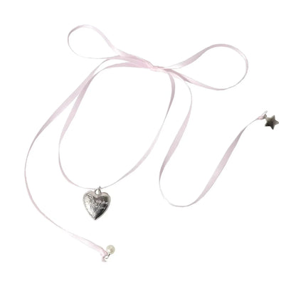 Women's ribbon love pendant necklace with adjustable 45-50cm chain in electroplated finish