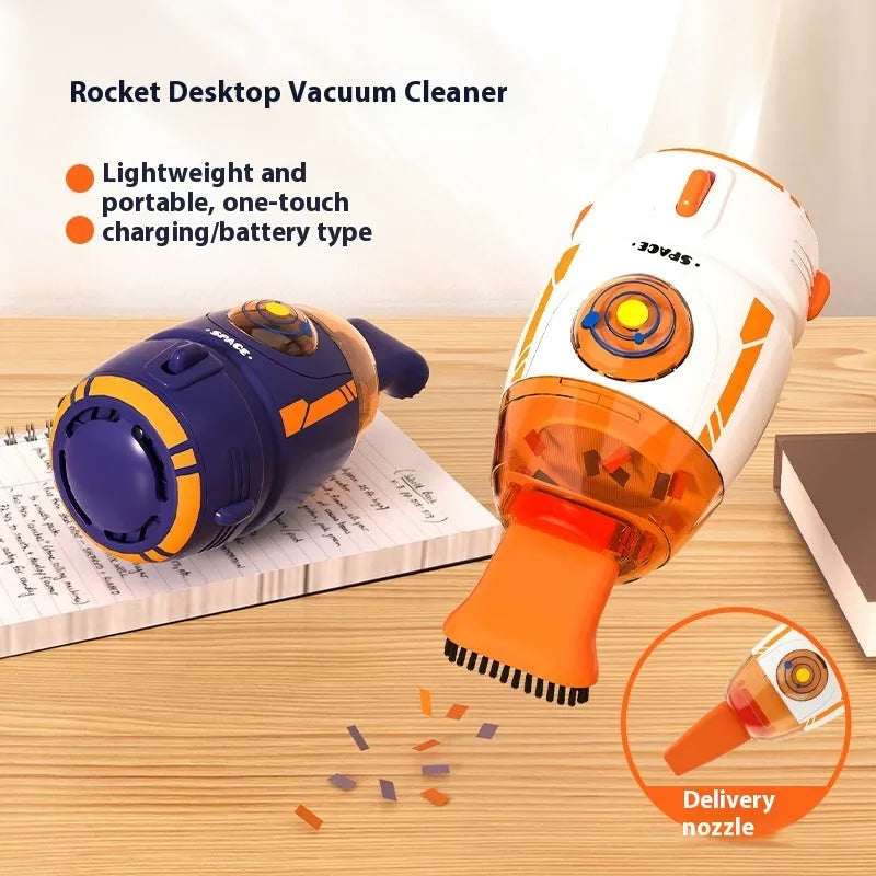 USB-powered handheld desktop vacuum cleaner in blue colour cleaning computer keyboard
