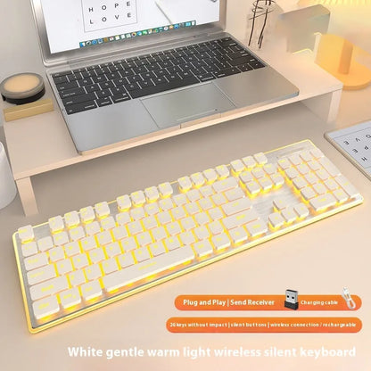 Wireless mute Bluetooth keyboard in cherry blossom pink with backlight and mute button.
