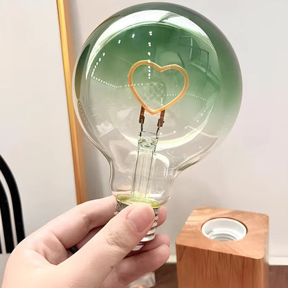 Cute atmosphere lamp night light, 7cm x 18cm glass shade on wood base, 3W LED in red love, green love or colorful double layer for 8-15m² rooms