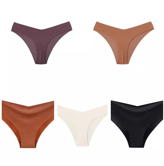 Women's V-shaped Waistband Seamless Ice Silk Panties in a 5-color set