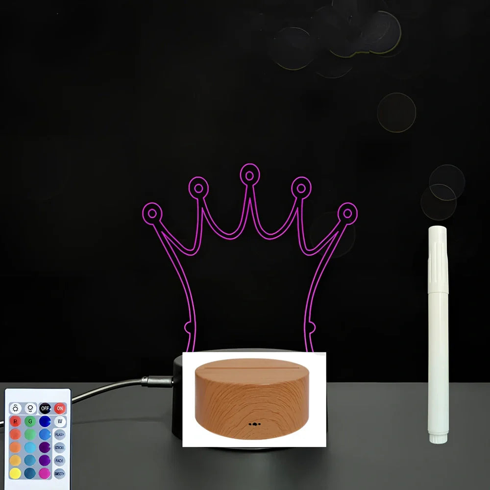 3D acrylic LED message board with touch controls showing illuminated writing on 3.5mm thick surface