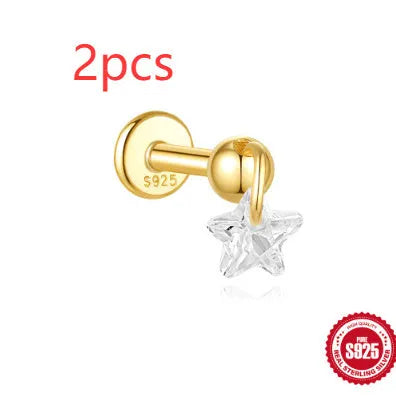 S925 sterling silver moon and star earrings with embedded diamond accents on a geometric design