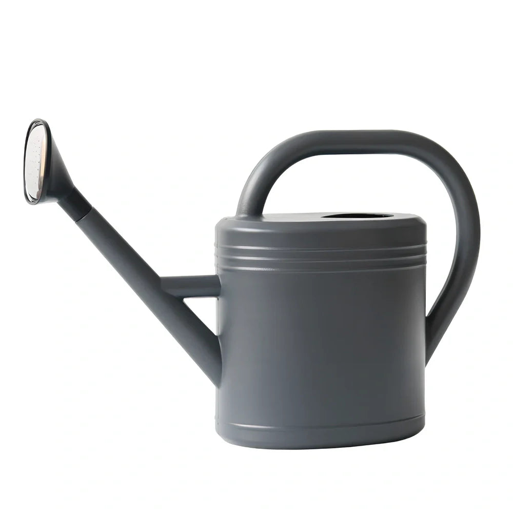 Large blue plastic watering kettle with 10-litre capacity and retro design for garden use