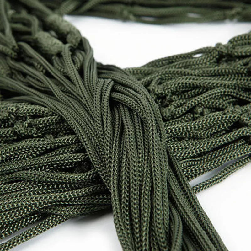 Bold Nylon Rope Mesh Hammock in green or blue, perfect for indoor and outdoor relaxation
