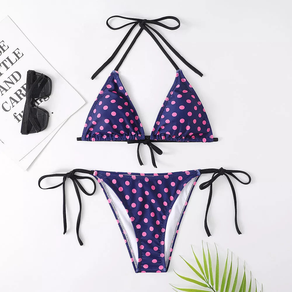 Women's multicolor printed split swimsuit bikini with quick-dry fabric and retro polka dot prints
