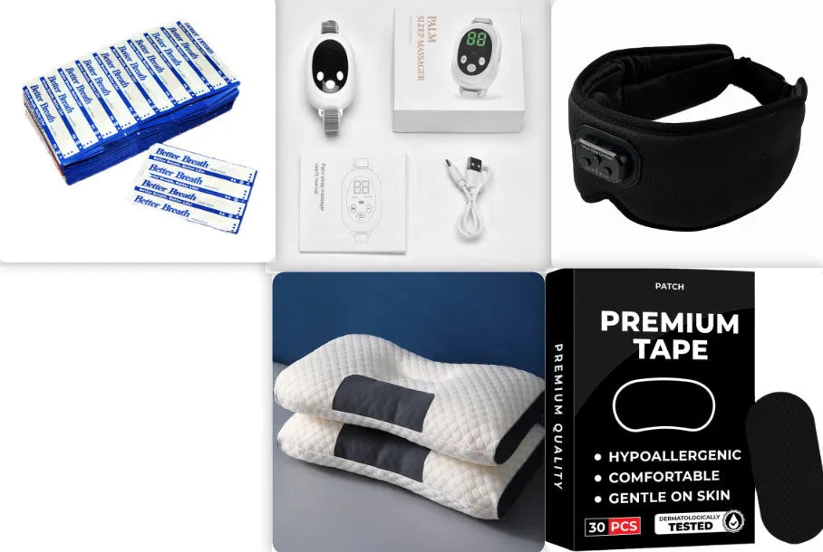 White handheld sleep aid remote control device with USB charging port on a bedside table.