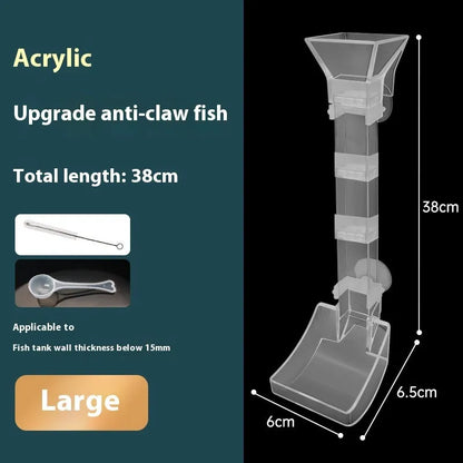 Fish tank feeding dish set with three plastic tubes, cleaning brushes, and feed spoons.