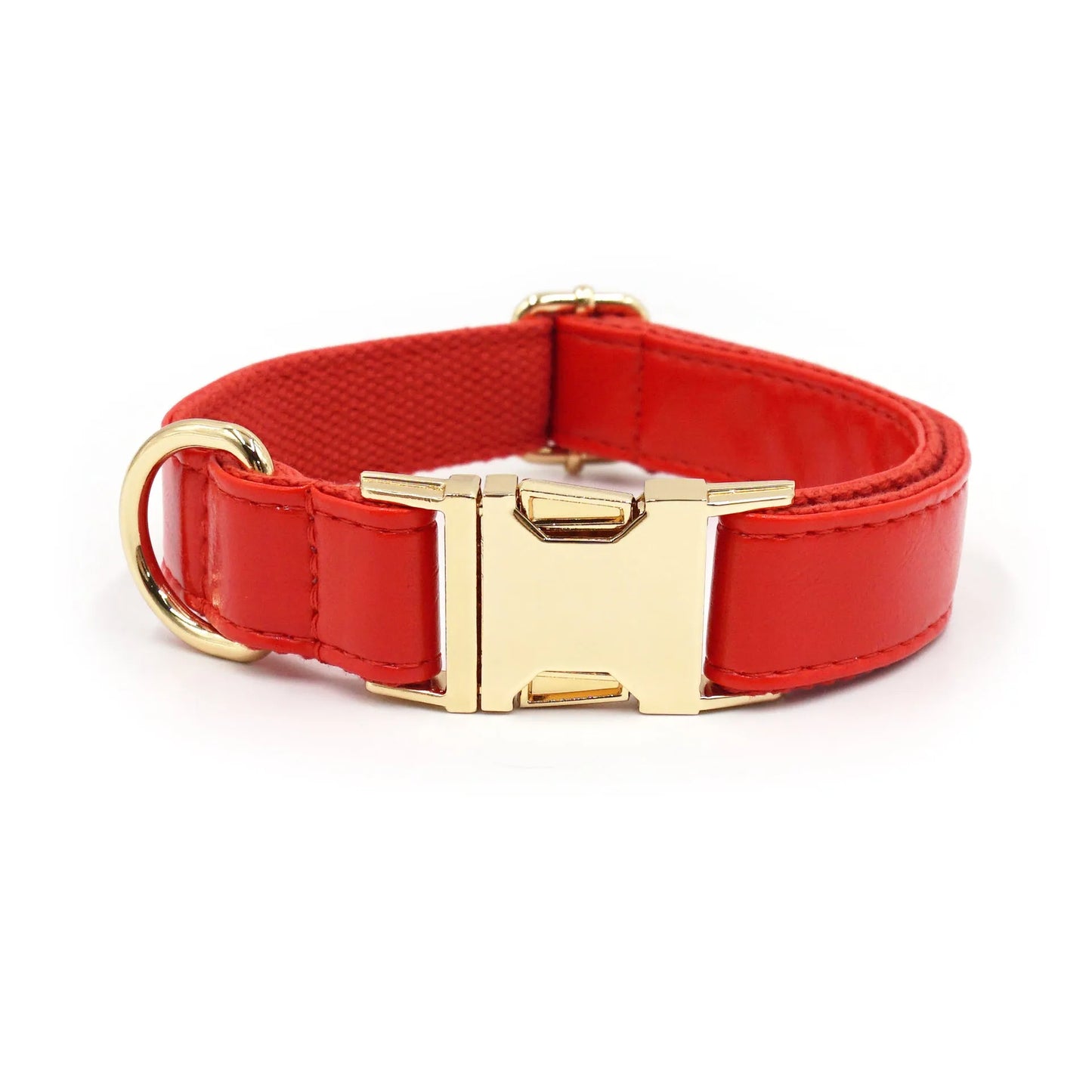Velvet leather dog collar with colour block design showing buckle fastening in available colour options