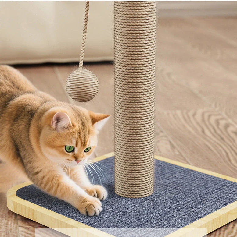 Pine wood cat climbing frame with windmill hanging ball and carpet leather scratching surfaces
