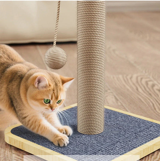 Pine wood cat climbing frame with windmill hanging ball and carpet leather scratching surfaces