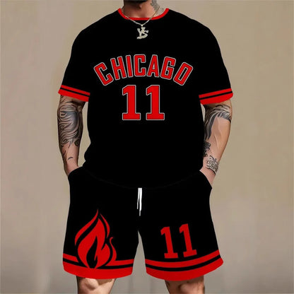 Men's 3D printed short sleeve top and matching shorts set in various colours