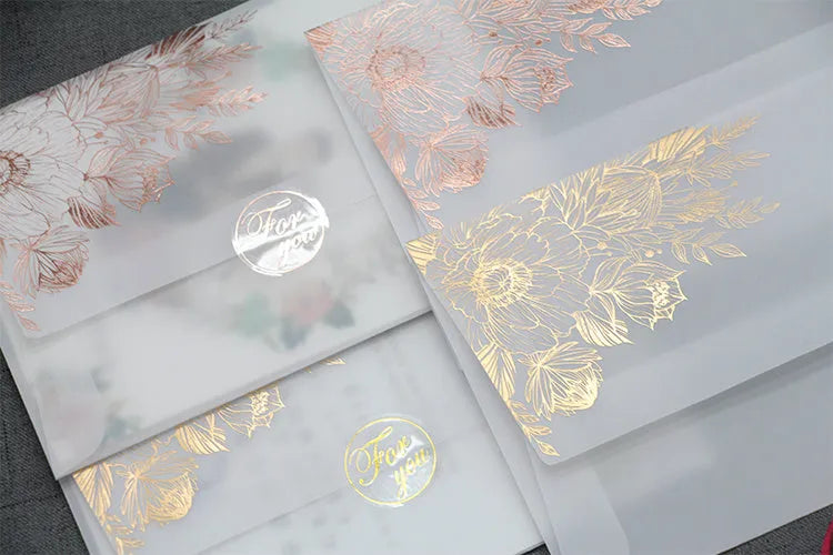 Sulfuric acid paper invitation cards with gold bronzing and matte finish, 12.5x17.6cm