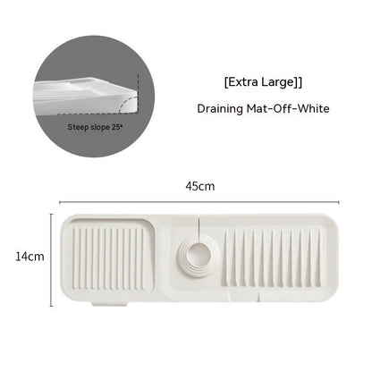 Silicone faucet splash guard in various colors and sizes, designed to prevent water drips and keep your kitchen or bathroom countertops clean and organized.