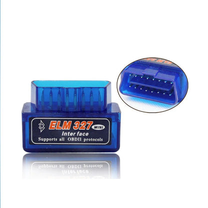 Dual-mode 5.1 Bluetooth auto fault detector on vehicle OBD2 port, compact size 45mm by 25mm by 65mm