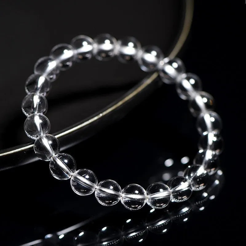 Natural Donghai old materials white water round beads crystal bracelet showing geometric design with single circle crystal beads