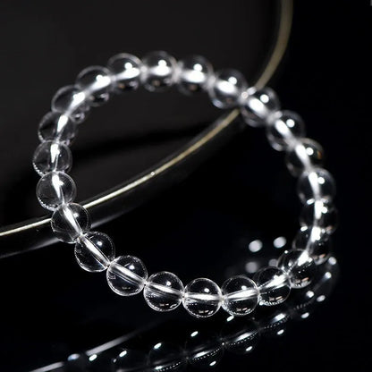 Natural Donghai old materials white water round beads crystal bracelet showing geometric design with single circle crystal beads