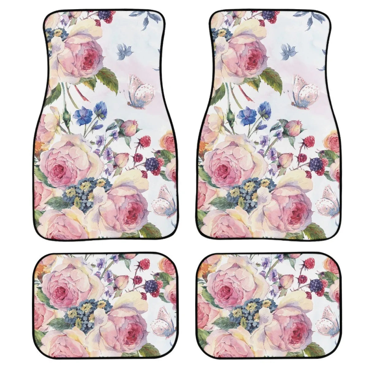 Printed rubber car foot mat set with 20mm thickness and waterproof lining in black