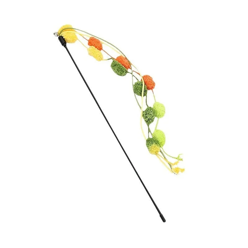 Rainbow cotton candy cat teaser wand with bell and tassel on 60cm telescopic pole