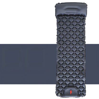 LT-88 navy blue inflatable sleeping pad showing 190cm length and integrated foot strap pillow design