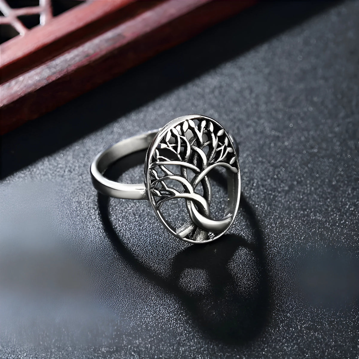 Retro Tree of Life men's titanium steel ring in picture colour, sizes 7-12 available