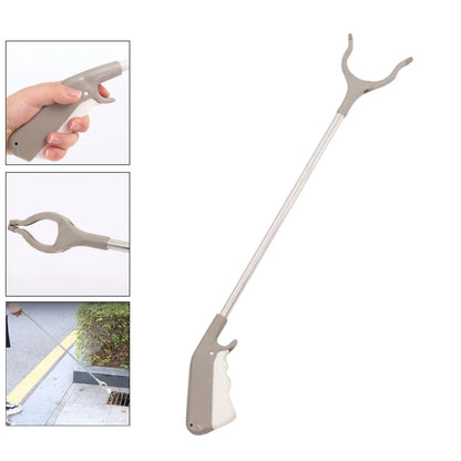 40cm stainless steel garbage picker with push-type handle and non-slip chuck for one-handed operation without bending