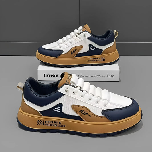 Men's solid colour round-toe casual sneakers in artificial PU material.