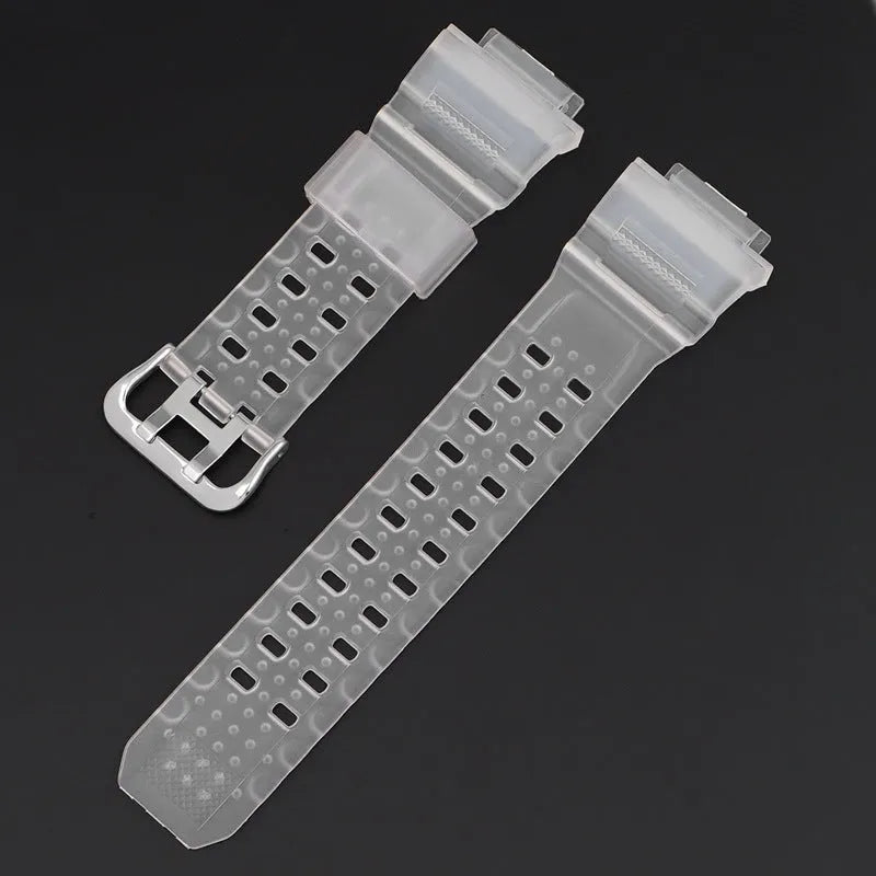 Camouflage pattern TPU watchband with silver buckle showing 12+7cm length and 2mm thickness