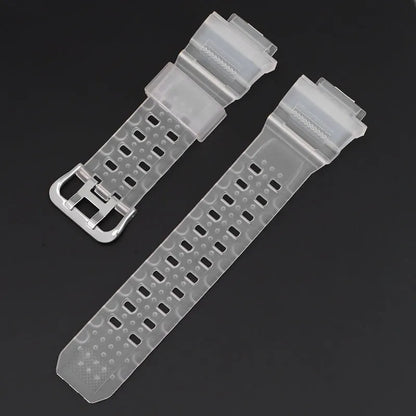 Camouflage pattern TPU watchband with silver buckle showing 12+7cm length and 2mm thickness