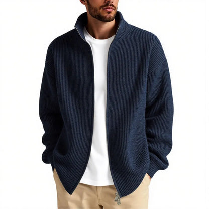 Men's loose cardigan sweater coat in chemical fibre blend available in five colours