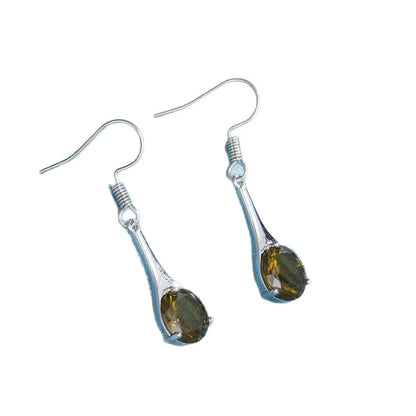 Olive green topaz earrings with water drop shape measuring 2.5 cm, electroplated alloy construction