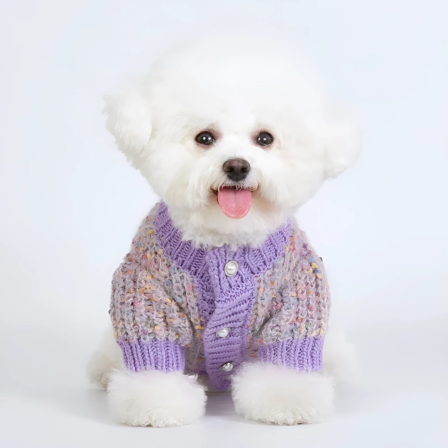 Purple dog cardigan sweater for XL and XXL sized pets made from soft polyester fabric