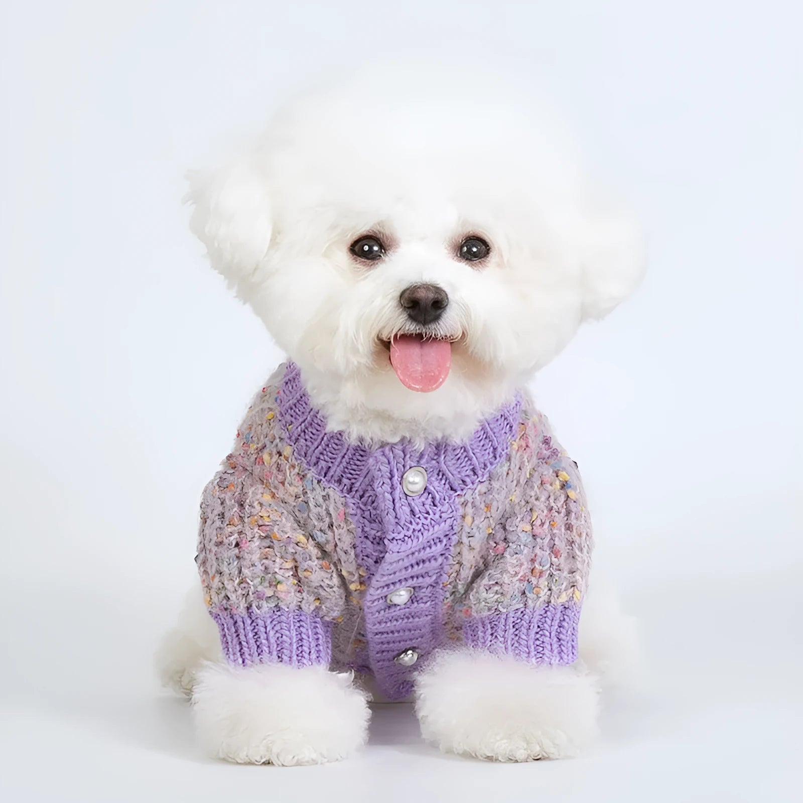 Purple dog cardigan sweater for XL and XXL sized pets made from soft polyester fabric