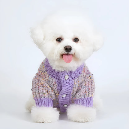 Purple dog cardigan sweater for XL and XXL sized pets made from soft polyester fabric