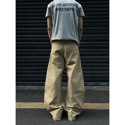 Men's khaki straight leg cotton trousers showing American retro casual styling