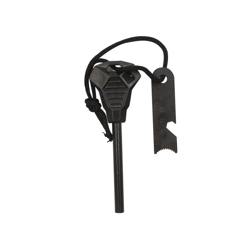 Black outdoor camping flint with magnesium alloy rod and stainless steel multifunctional scraper tool