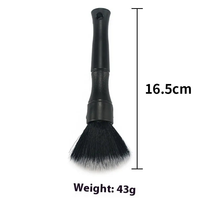 Soft nylon car detail brush with black blue or red handle for interior car cleaning and dashboard vent dust removal
