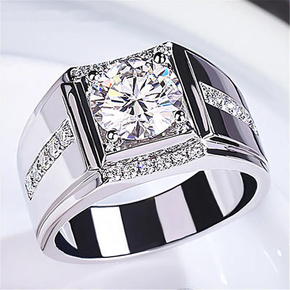 Men's adjustable open mouth ring with a geometric diamond zircon setting in a choice of metallic finishes.