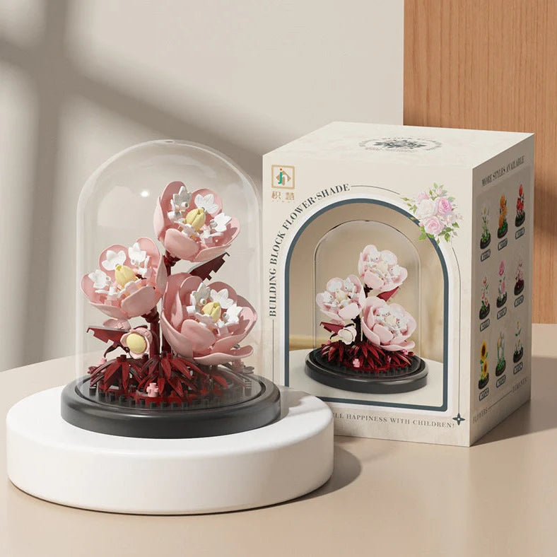 Eternal Flower Basket building blocks set with eight floral designs in colour box packaging